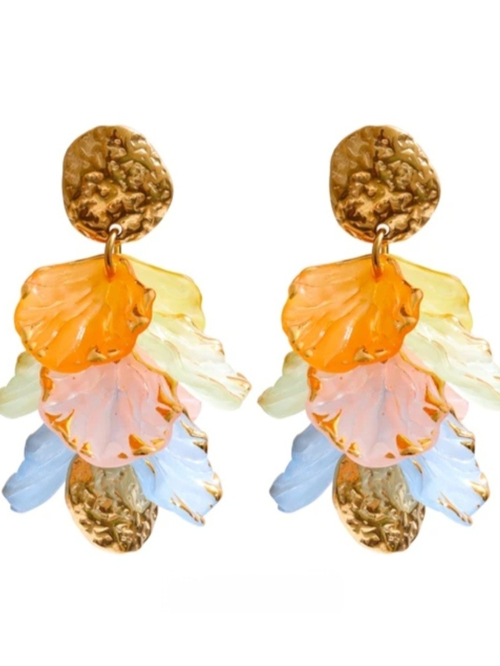 Gold-plated Multicolor Flower Petal Drop Earrings - Women Jewelry - NEW
